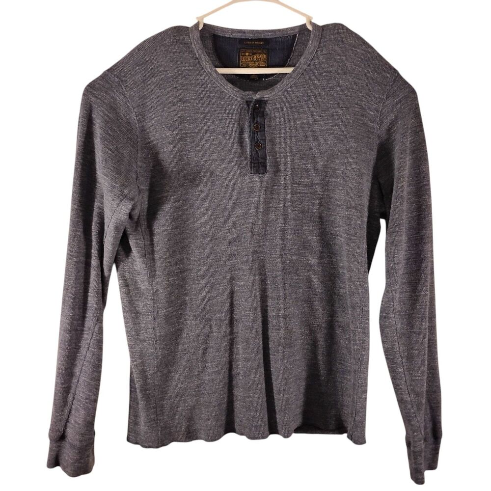 Lucky Brand Lived in Henley tshirt mens L Large blue waffle knit thermal